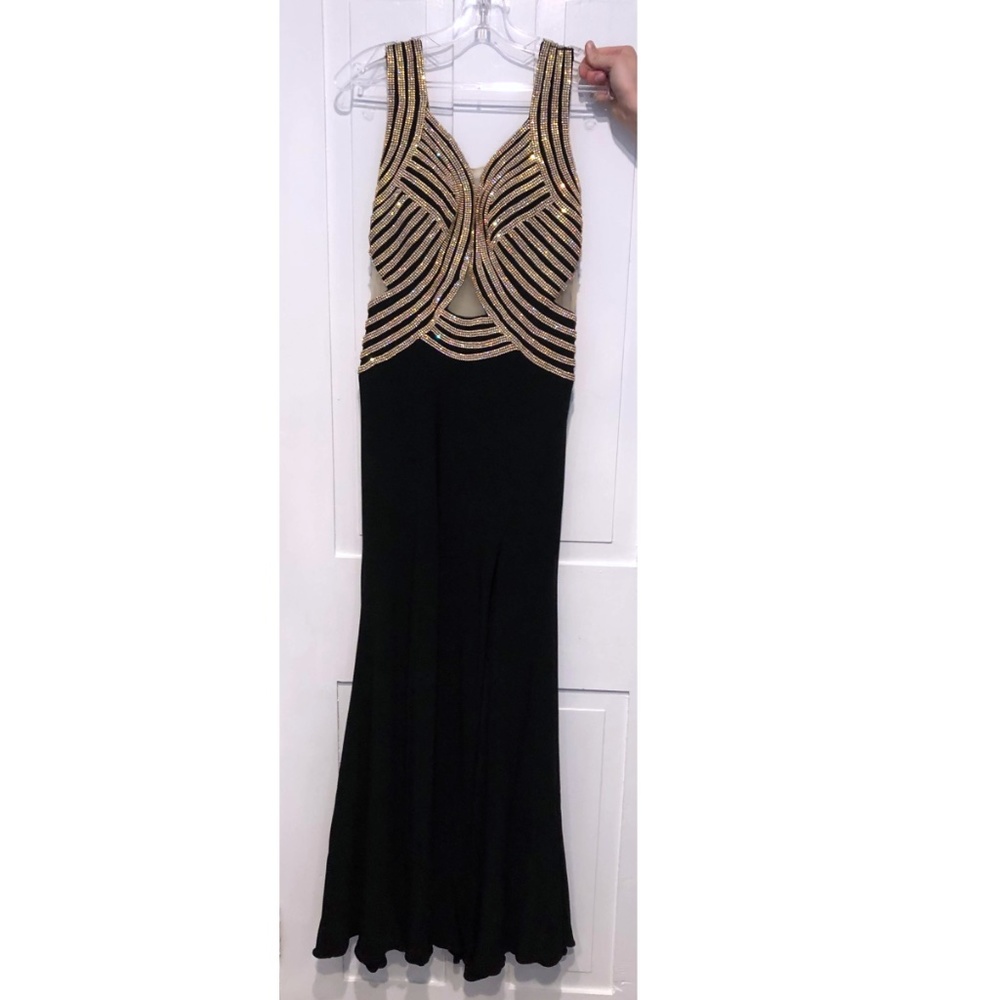 Black Formal Dress with Gold Sequin Stripes Size 6